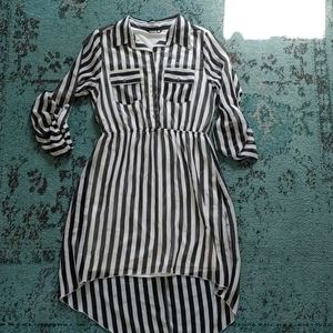 Black and white striped high low dress